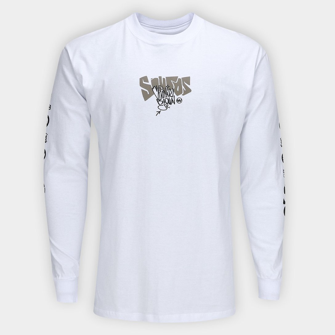 Camiseta Manga Longa Santos Fish Drip Masculina - Branco